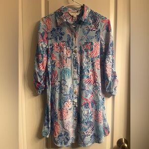 Lilly Pulitzer Natalie Shirt Dress Sink or Swim Print Size‎ XS Coastal Luxury